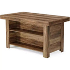 Lantine Isola Cucina con Contenitore, 55 Pollici, Tavolo da Isola Fisso a 3 Livelli in Legno, Tavolo da Bar Moderno con Scaffale di Stoccaggio per Cucina, Marrone Rustico