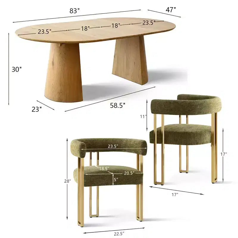 Ensemble de salle à manger ovale extensible 3-en-1 avec 6 chaises rembourrées en chenille et pieds en métal doré, Meuble de salle à manger polyvalent - Panipeachy