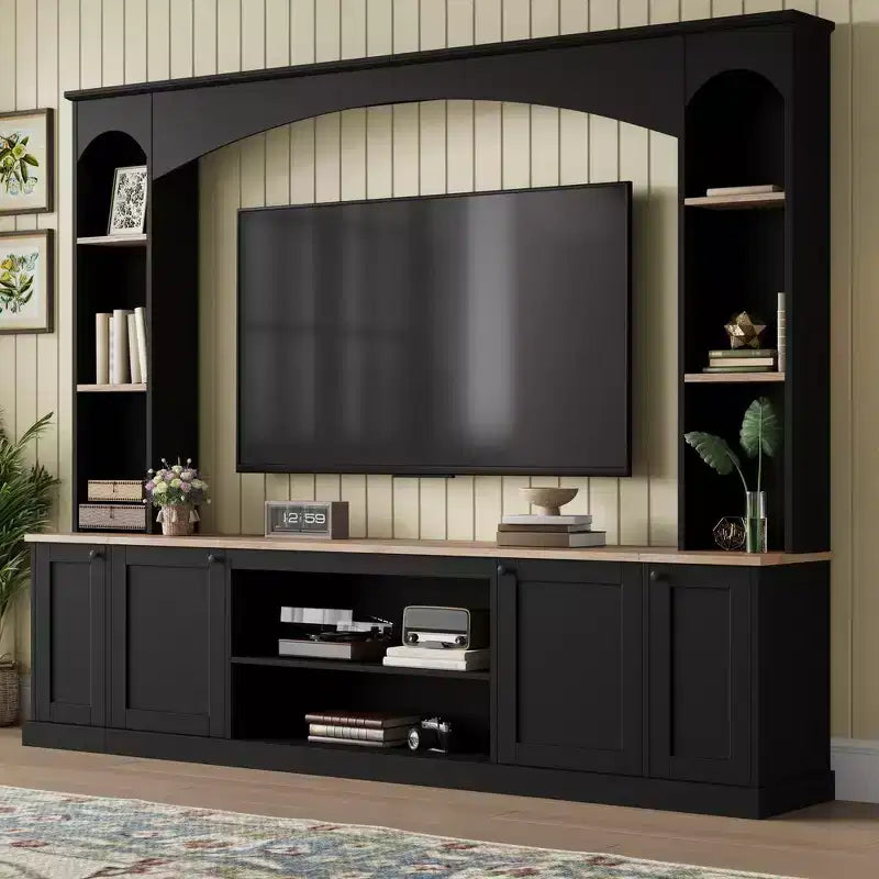 Mobile TV Whisen 91, Centro Intrattenimento ad Arco, Unità a Parete in Stile Rustico con Libreria, Effetto Legno per TV fino a 70 Pollici