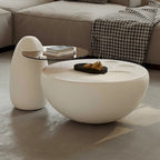 Tavolino da salotto NIDO moderno rotondo da 42 pollici, colore bianco crema, 2 pezzi - 62