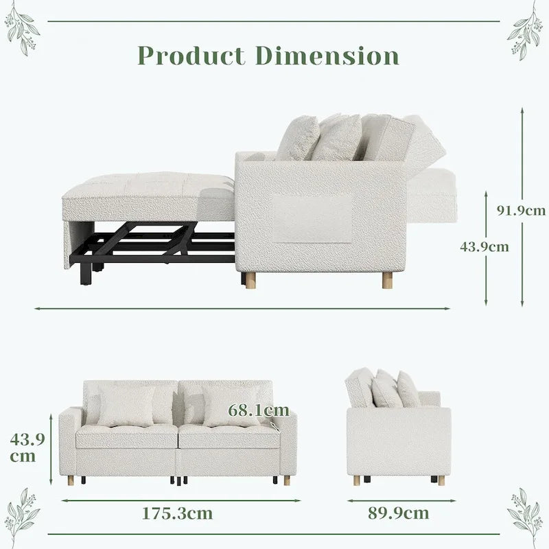 AECOJOY Divano Letto 3 in 1, Letto Singolo Convertibile