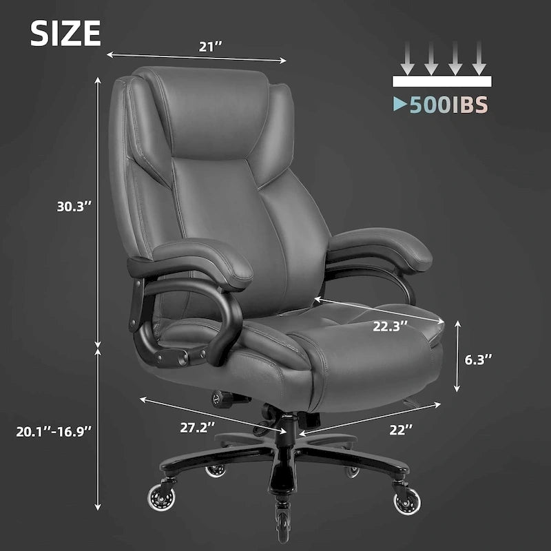 Sedia da Ufficio Direzionale Bossin Extra Large, 500 libbre, Ergonomica con Supporto Lombare Regolabile, Schienale Alto in Pelle PU, per Computer