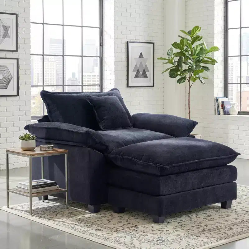 Fauteuil d'appoint surdimensionné en chenille EHMKNP avec pouf