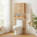 Evideco Mobiletto salvaspazio da bagno da mettere sopra al WC, con doppie ante ventilate e ripiano aperto, colore naturale - Collezione Trinidad