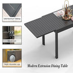Table à manger extensible pour patio de 90 po, table d'extérieur rectangulaire en aluminium pour 4 à 8 personnes pour jardin bistrot