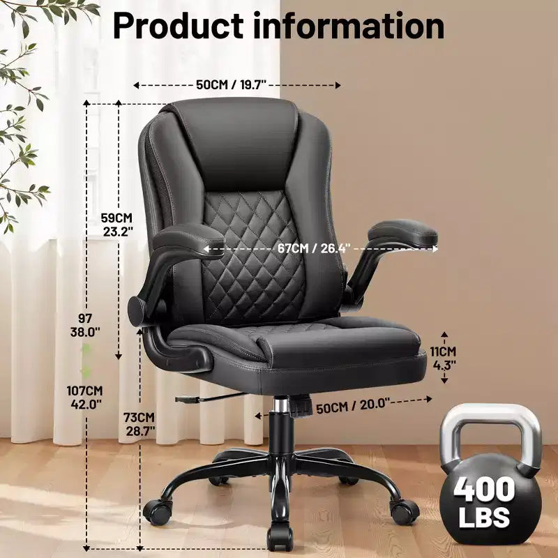 Sedia da Ufficio Direzionale KERDOM, Sedia da Ufficio Ergonomica in Pelle con Ruote