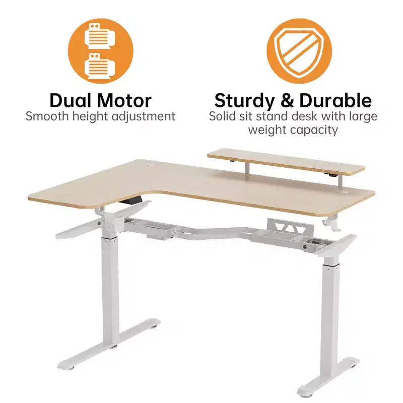 Bureau assis-debout en forme de L EUREKA ERGONOMIC 60x23 avec accessoires
