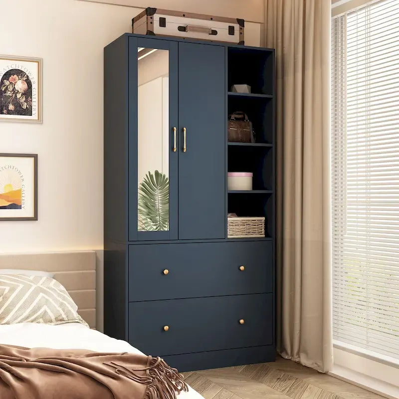 Armoire avec miroir et tringle extensible pour optimiser l'espace