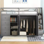 Lit mezzanine pleine taille Teddy Fleece avec étagère de rangement et tiroirs, lit mezzanine haut en bois avec bureau polyvalent pour chambre à coucher