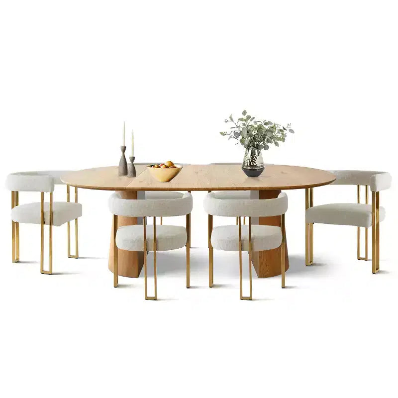 Ensemble de salle à manger ovale extensible 3-en-1 avec 6 chaises rembourrées en chenille et pieds en métal doré, Meuble de salle à manger polyvalent - Panipeachy