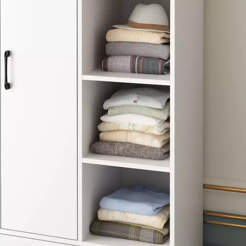 Armoire 2 portes avec miroir, tringle à vêtements et 2 tiroirs