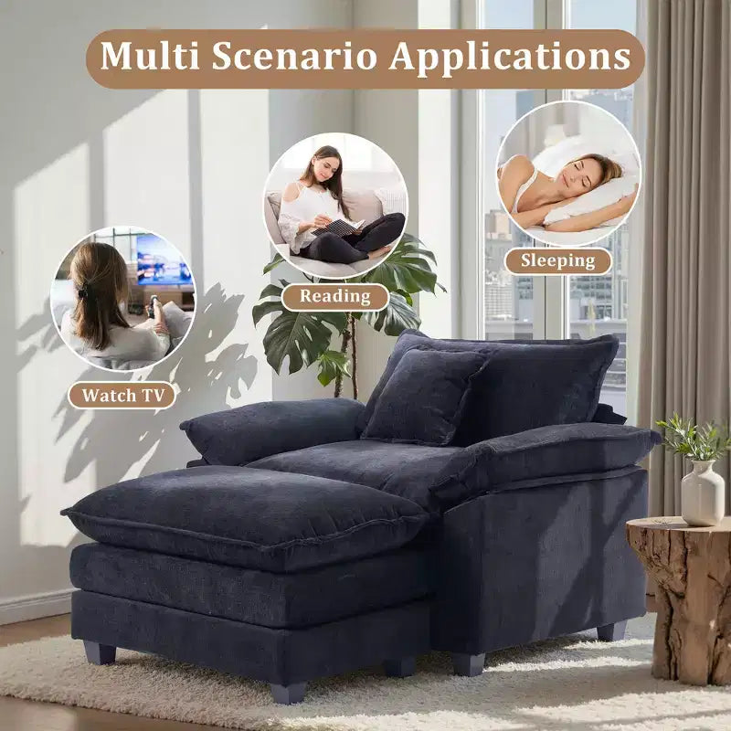 Fauteuil d'appoint surdimensionné en chenille EHMKNP avec pouf