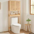 Evideco Mobiletto salvaspazio da bagno da mettere sopra al WC, con doppie ante ventilate e ripiano aperto, colore naturale - Collezione Trinidad