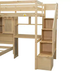 Lit superposé double en bois avec bureau et escalier, lit mezzanine double en L avec rangements et étagères