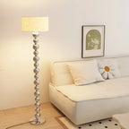 Lampadaire moderne décoratif à boules superposées avec abat-jour en tissu