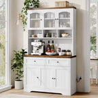 Dispensa da cucina alta 71 pollici con stazione di ricarica, armadio dispensa alto con supporto per microonde, credenza da cucina rustica con cassetti