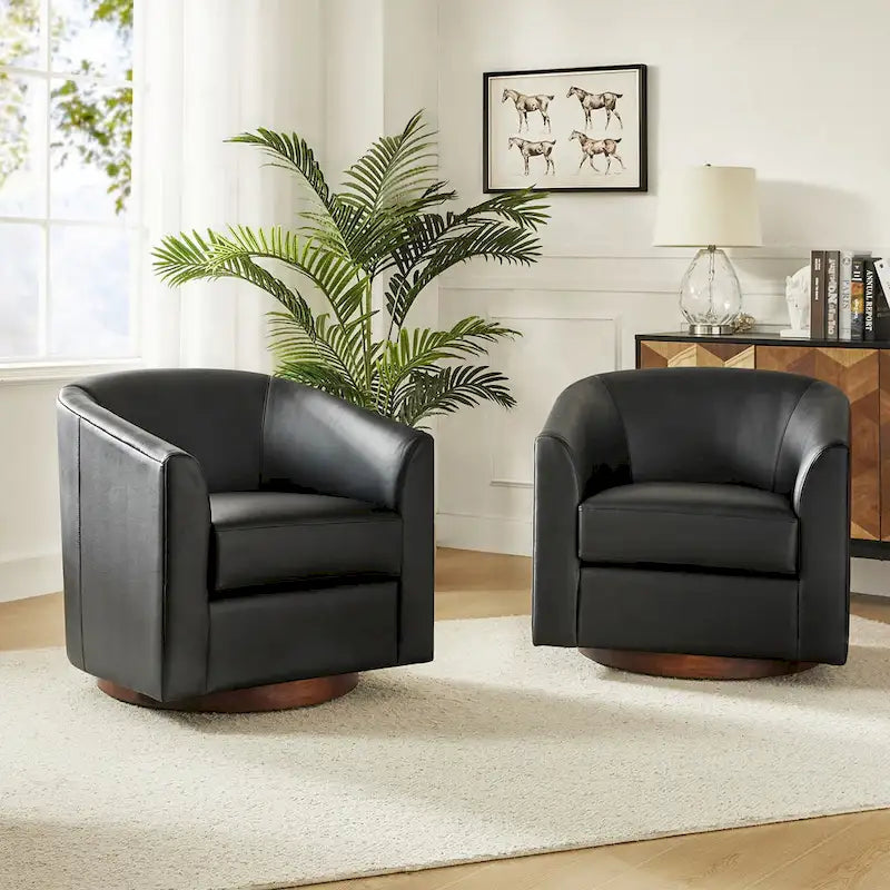 Chaise pivotante moderne Haley en similicuir avec piètement en bois massif, lot de 2 par HULALA HOME