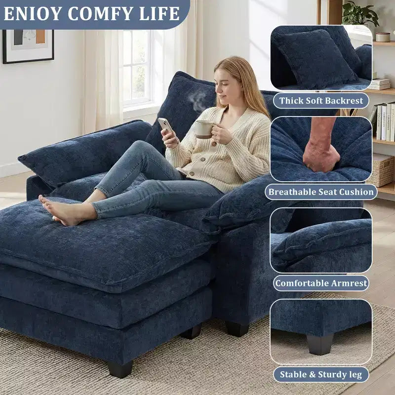 Fauteuil d'appoint surdimensionné en chenille EHMKNP avec pouf