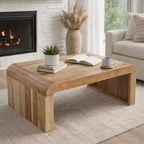 Tavolino da caffè Royal Hampton, in legno di acacia naturale lavorato a mano, rettangolare con piano ricurvo a cascata, 91 cm