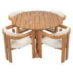 ModernLuxe Set da pranzo rotondo da esterno a 5 pezzi in legno di acacia, tavolo da 47" con 4 sedie a barilotto imbottite per giardino/patio/cortile