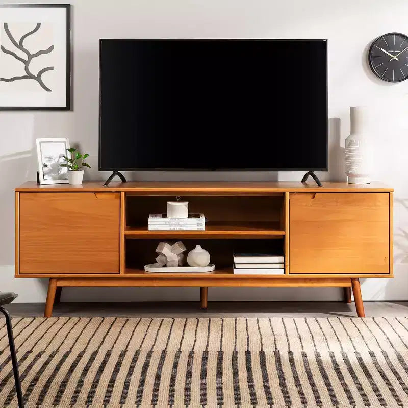 Mobile TV moderno metà secolo in legno massello per TV fino a 80 pollici