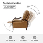 Poltrona reclinabile manuale Alex Mid-century Modern Cigar in vera pelle con braccioli ricurvi in legno