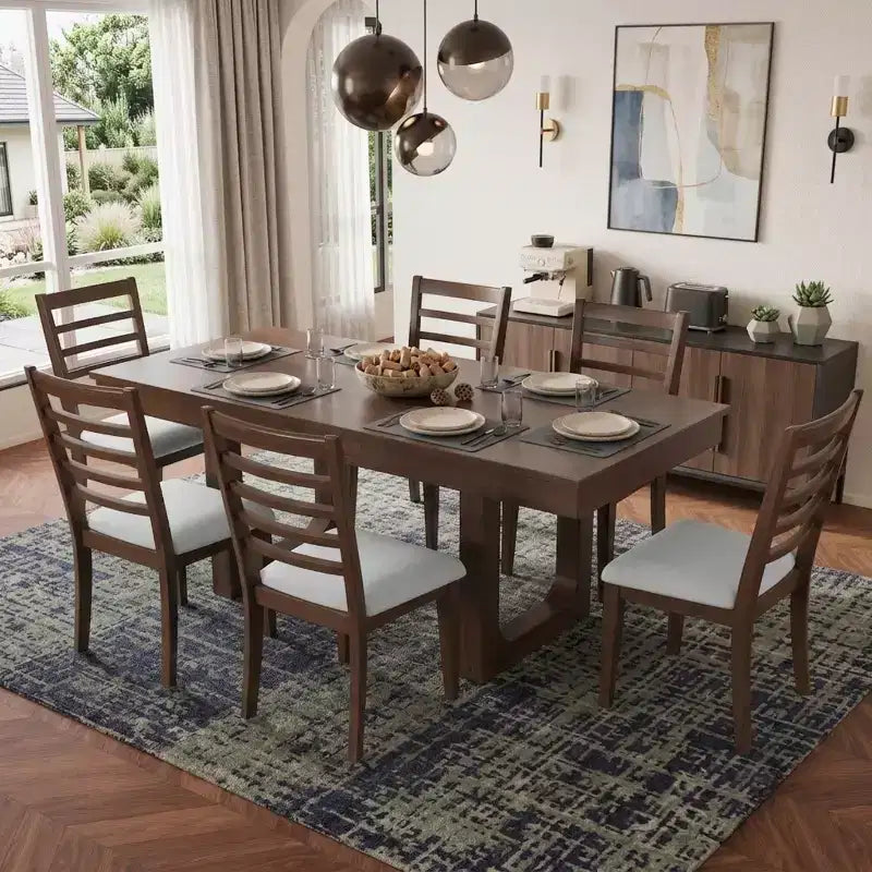 Set da Pranzo Merax da 7 Pezzi con Tavolo Allungabile e 6 Sedie Imbottite