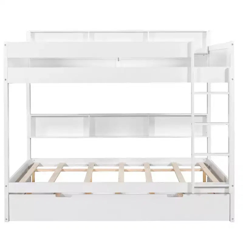Luxystar Letto a castello moderno completo su completo con ripiani e letto estraibile