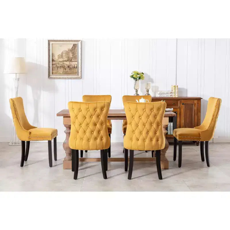 Set di 2 sedie da pranzo imbottite in velluto con borchie e gambe in legno - Stile retrò, seduta confortevole per sala da pranzo e cucina