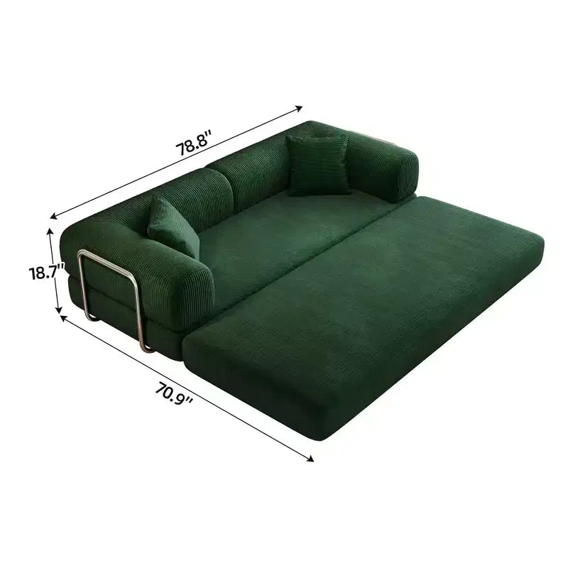 Divano Letto Convertibile FurnitureR con Set Tavolino Laterale su Ruote, Divano Moderno in Velluto a Coste con Tavolino per Snack Movibile per Soggiorno, Appartamento, Spazi Piccoli