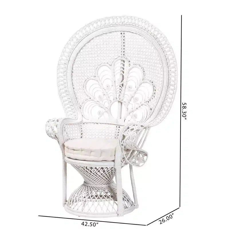 bali & pari Ediva Fauteuil d'appoint paon en rotin naturel blanc : Polyester rembourré, aucun assemblage requis