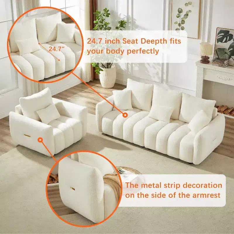 Divano a 3 posti Teddy Velvet 82 con 3 cuscini decorativi
