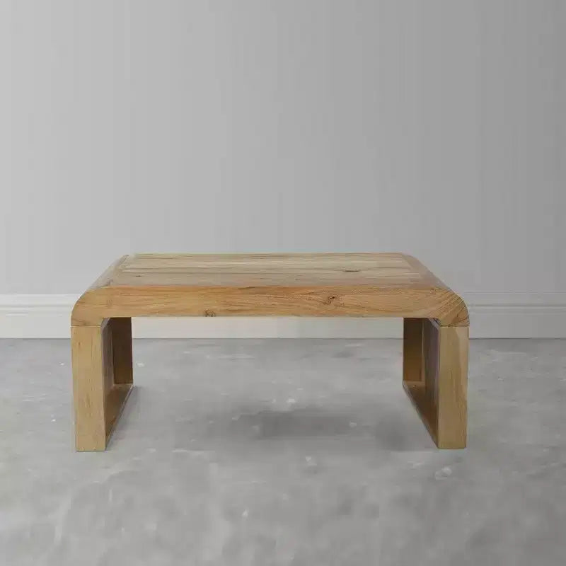 Tavolino da caffè Royal Hampton, in legno di acacia naturale lavorato a mano, rettangolare con piano ricurvo a cascata, 91 cm