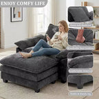Fauteuil d'appoint surdimensionné en chenille EHMKNP avec pouf