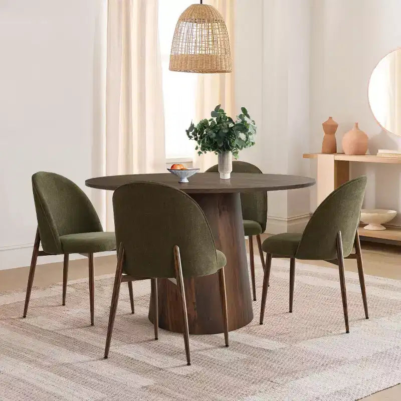 Set da pranzo rotondo a 5 pezzi, tavolo a piedistallo da 46 pollici color noce e sedie imbottite senza braccioli, per angoli colazione-Panipeachy