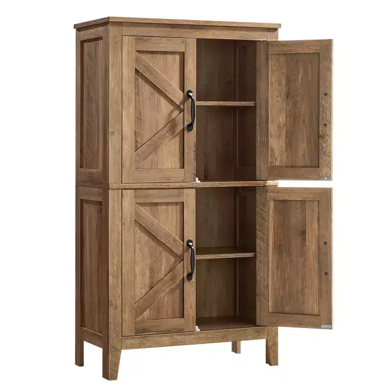 VASAGLE Collezione LIRY - Mobiletto Contenitore in Stile Rustico, Mobile Bagno a Terra con Ante Scorrevole, Dispensa Autoportante per Cucina, Ripiani Regolabili
