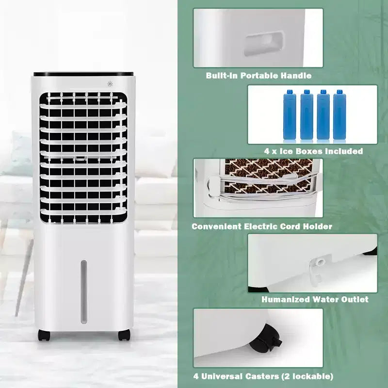 Rafraîchisseur d'air évaporatif portable Costway 4-en-1 avec réservoir d'eau de 12 L et 4 accumulateurs de froid