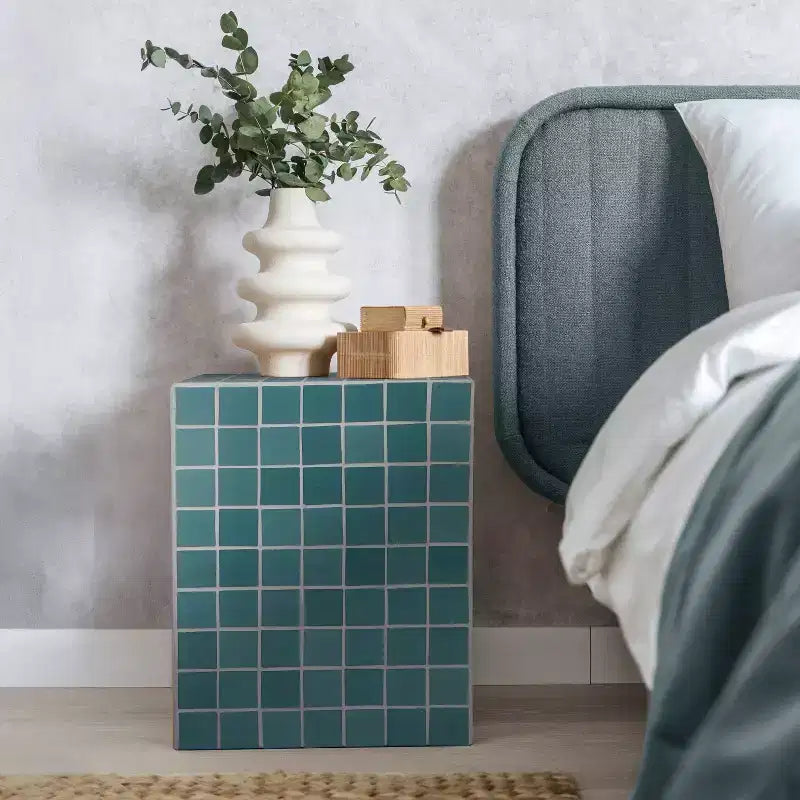 Tavolino rettangolare moderno in ceramica piastrellata in stile bohémien