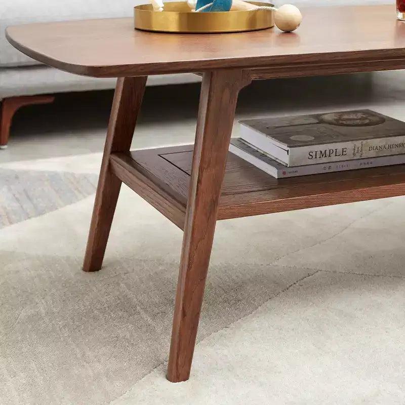 Tavolino rettangolare moderno GDFStudio Wright in legno massello di rovere con ripiano portaoggetti