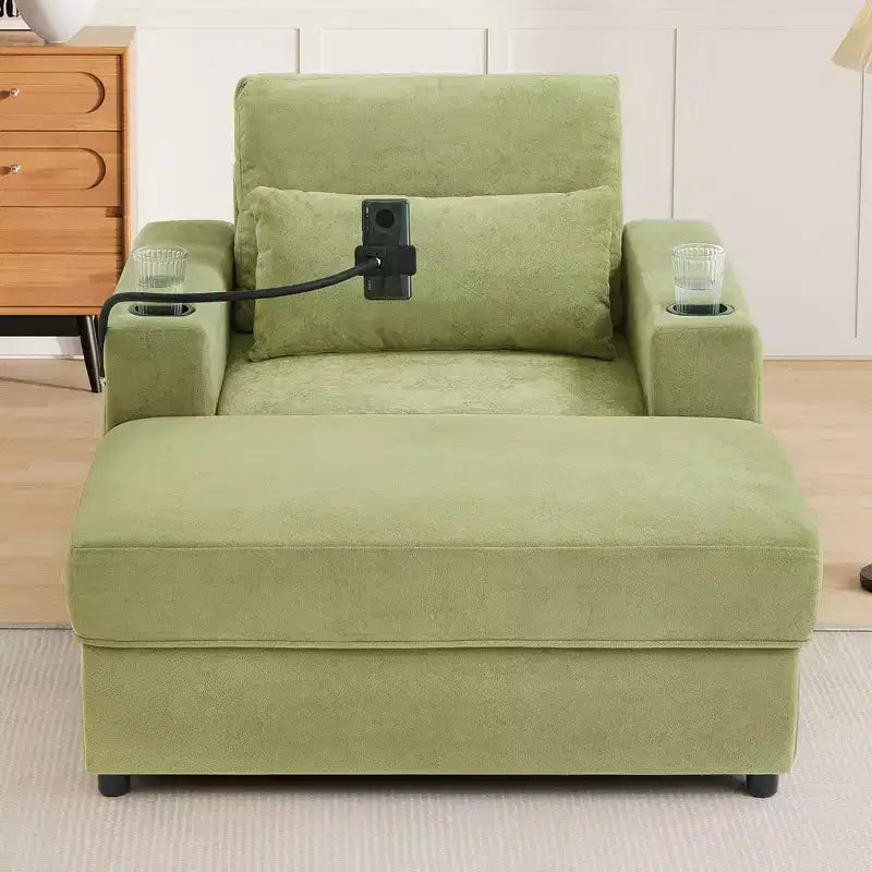 Divano letto Chaise Lounge con pouf contenitore mobile, seduta profonda