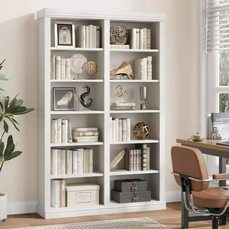 Étagère haute de 189 cm avec 2 rangées de rangement, étagère double largeur à 6 niveaux, bibliothèque autoportante spacieuse pour salon, bureau, bibliothèque