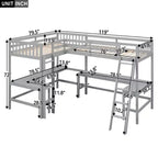 Letto a soppalco a L matrimoniale in legno da 119''L 79.5''W con scaletta e 2 scrivanie a L integrate
