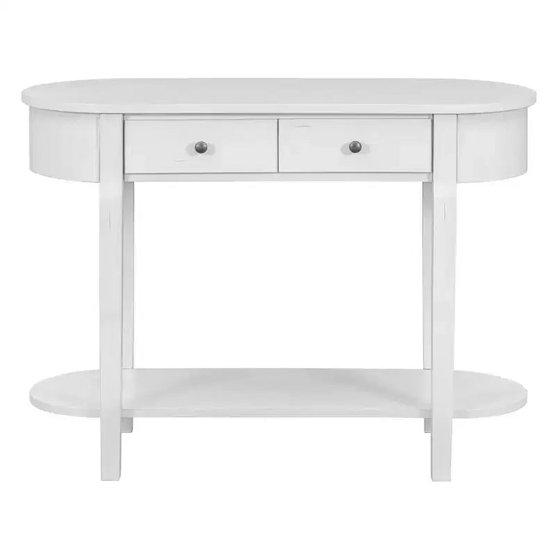 Table console élégante Okak avec finition lisse, table d'entrée avec design incurvé et 2 tiroirs, table d'appoint pour salon, couloir