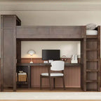 Lit mezzanine Whisen Wooden Queen avec armoire et bureau, tête de lit intégrée avec rangement