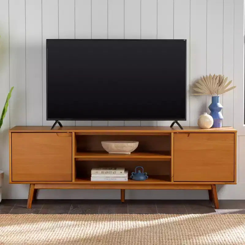 Mobile TV moderno metà secolo in legno massello per TV fino a 80 pollici