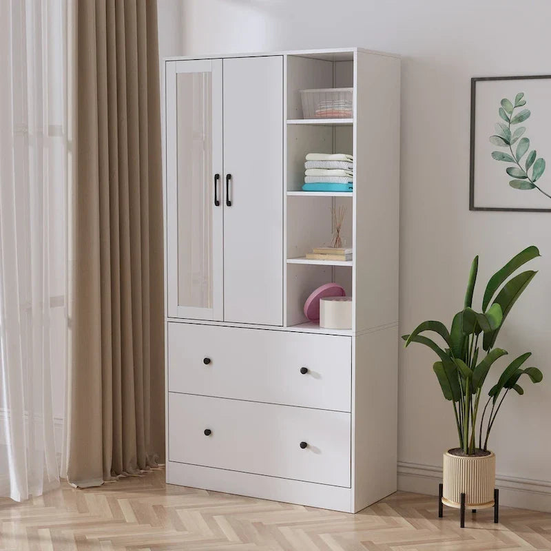 Armoire avec miroir et tringle extensible pour optimiser l'espace