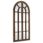 Miroir mural pleine longueur, design cintrée à grille en bois massif, ouvrable, sans support
