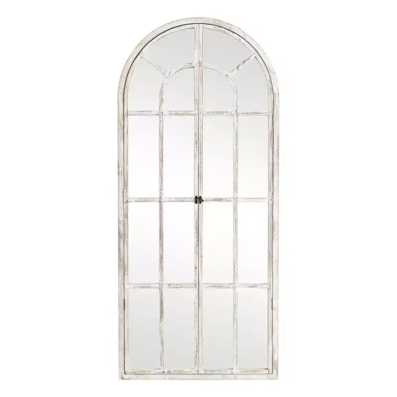 Miroir mural pleine longueur, design cintrée à grille en bois massif, ouvrable, sans support