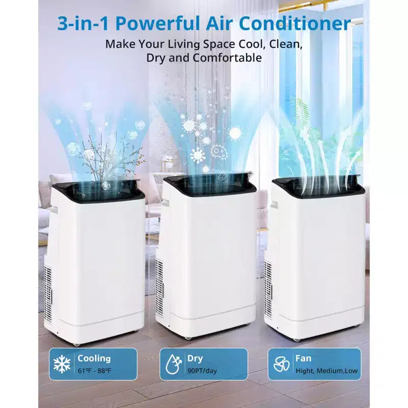 Climatiseur portable Acekool 14000 BTU, unité de climatisation 3-en-1 avec Wi-Fi, refroidit et chauffe jusqu'à 65 m², télécommande, pour salon/camping-car/espace de travail