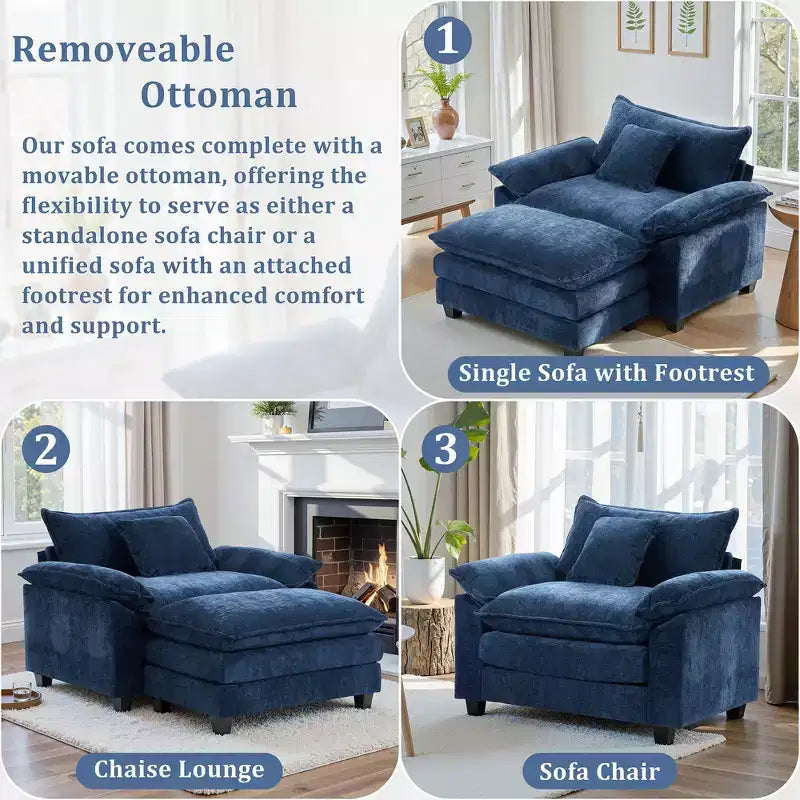 Fauteuil d'appoint surdimensionné en chenille EHMKNP avec pouf